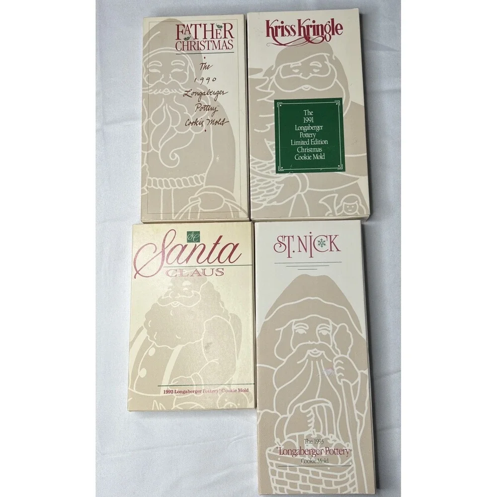 Lot of 4 Longaberger Pottery Cookie Molds Santa St. Nick -1990, 1991, 1992, 1993
